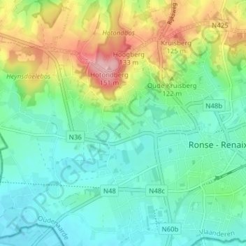 Mappa topografica Kapellekouter, altitudine, rilievo