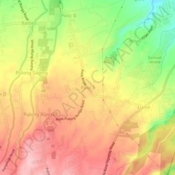 Mappa topografica Pooc I, altitudine, rilievo