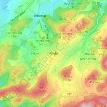 Mappa topografica Affeln, altitudine, rilievo