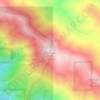 Mappa topografica Anderson Peak, altitudine, rilievo