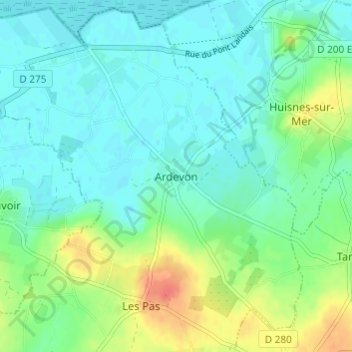 Mappa topografica Ardevon, altitudine, rilievo