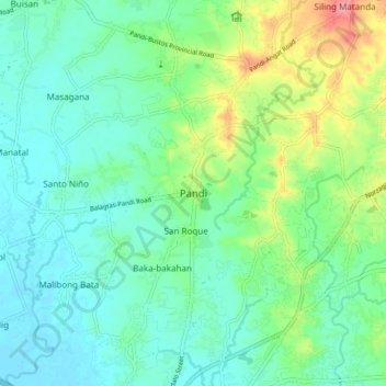 Mappa topografica Pandi, altitudine, rilievo