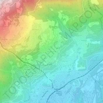 Mappa topografica Venthône, altitudine, rilievo