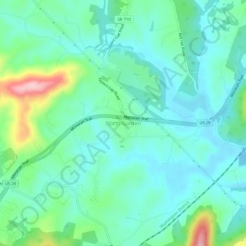 Mappa topografica North Garden, altitudine, rilievo
