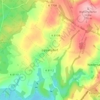 Mappa topografica Lippersdorf, altitudine, rilievo