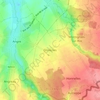 Mappa topografica Onnezies, altitudine, rilievo