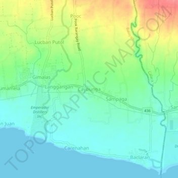 Mappa topografica Caybunga, altitudine, rilievo