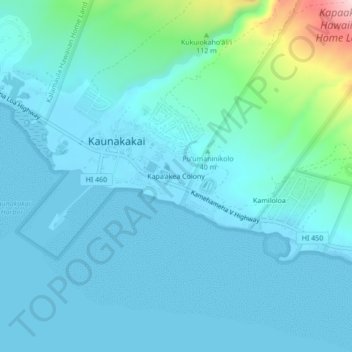 Mappa topografica Kapa‘akea Colony, altitudine, rilievo