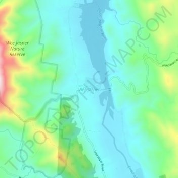 Mappa topografica Wee Jasper, altitudine, rilievo