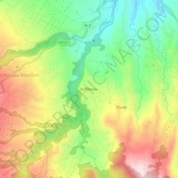 Mappa topografica le Plateau, altitudine, rilievo