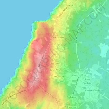 Mappa topografica Cidade, altitudine, rilievo