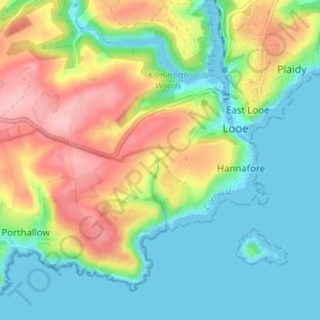 Mappa topografica Portlooe, altitudine, rilievo