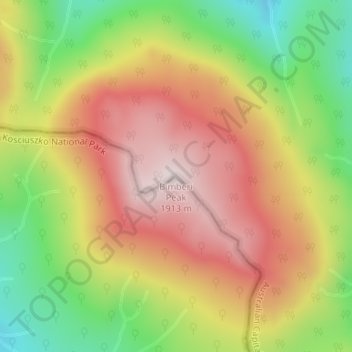 Mappa topografica Bimberi Peak, altitudine, rilievo