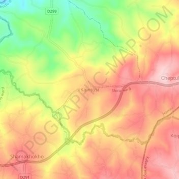 Mappa topografica Kaimosi, altitudine, rilievo