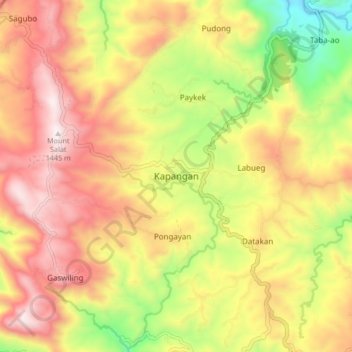 Mappa topografica Kapangan, altitudine, rilievo