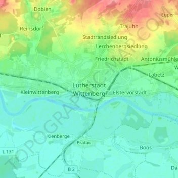 Mappa topografica Lutherstadt Wittenberg, altitudine, rilievo
