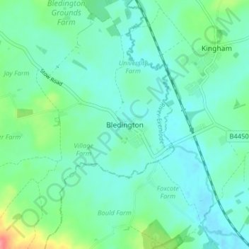 Mappa topografica Bledington, altitudine, rilievo