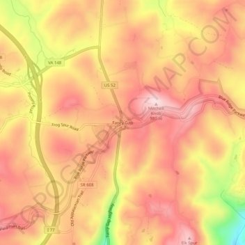 Mappa topografica Fancy Gap, altitudine, rilievo