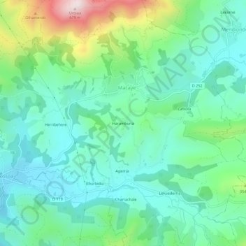Mappa topografica Haramburia, altitudine, rilievo