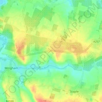Mappa topografica Shatterling, altitudine, rilievo