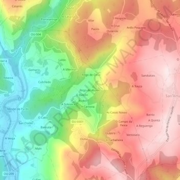 Mappa topografica Rego de Abaixo, altitudine, rilievo