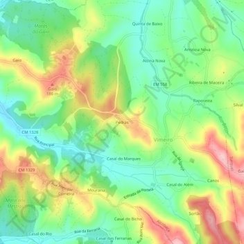 Mappa topografica Pedras, altitudine, rilievo