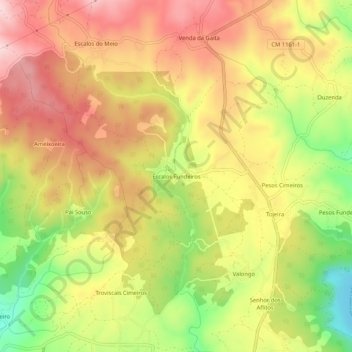 Mappa topografica Escalos Fundeiros, altitudine, rilievo