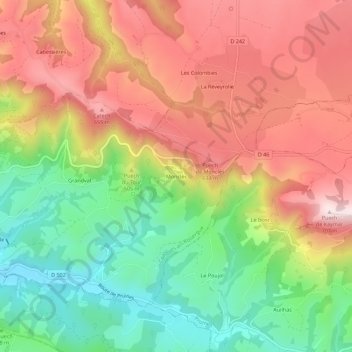 Mappa topografica Monclès, altitudine, rilievo