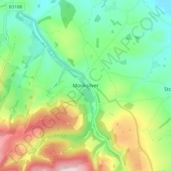 Mappa topografica Monksilver, altitudine, rilievo