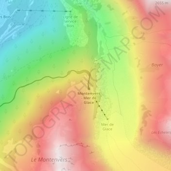 Mappa topografica Montenvers, altitudine, rilievo