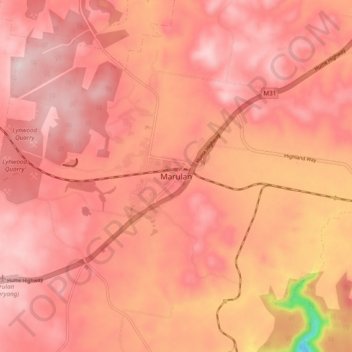 Mappa topografica Marulan, altitudine, rilievo