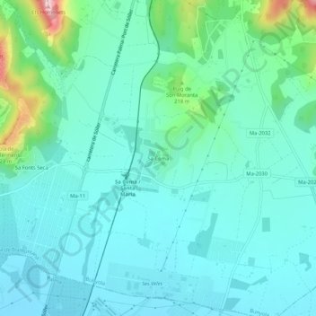 Mappa topografica Sa Coma, altitudine, rilievo