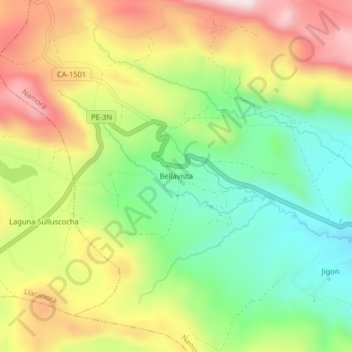 Mappa topografica Bellavista, altitudine, rilievo