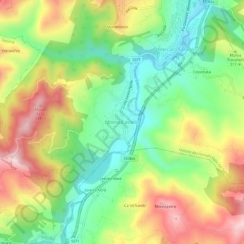 Mappa topografica Monte Castello, altitudine, rilievo