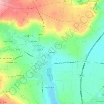 Mappa topografica Foulignage, altitudine, rilievo