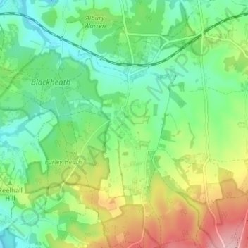 Mappa topografica Farley Green, altitudine, rilievo