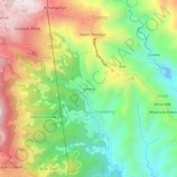 Mappa topografica Surong, altitudine, rilievo