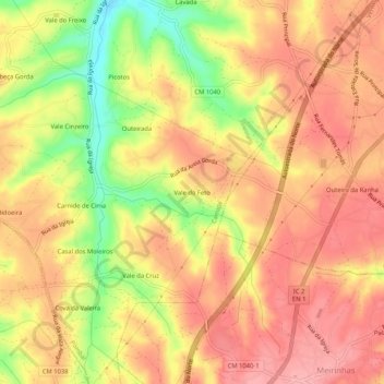 Mappa topografica Vale do Feto, altitudine, rilievo