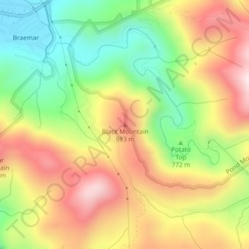 Mappa topografica Black Mountain, altitudine, rilievo