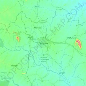 Mappa topografica Deoghar, altitudine, rilievo