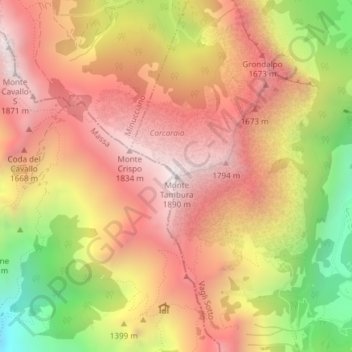 Mappa topografica Monte Tambura, altitudine, rilievo