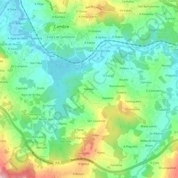 Mappa topografica Meixigo, altitudine, rilievo