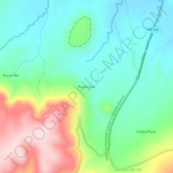 Mappa topografica Puca Caca, altitudine, rilievo