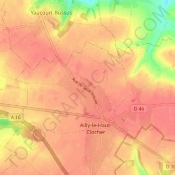 Mappa topografica Alliel, altitudine, rilievo