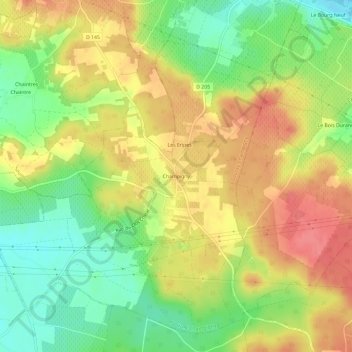 Mappa topografica Champigny, altitudine, rilievo
