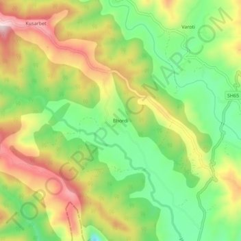 Mappa topografica Bhordi, altitudine, rilievo