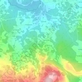 Mappa topografica O Rebolo, altitudine, rilievo