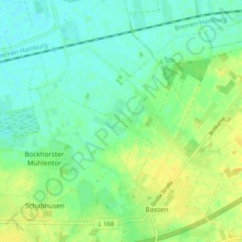 Mappa topografica Bornmoor, altitudine, rilievo