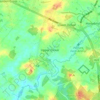 Mappa topografica Upper Dicker, altitudine, rilievo