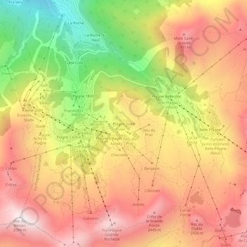 Mappa topografica Plagne Soleil, altitudine, rilievo